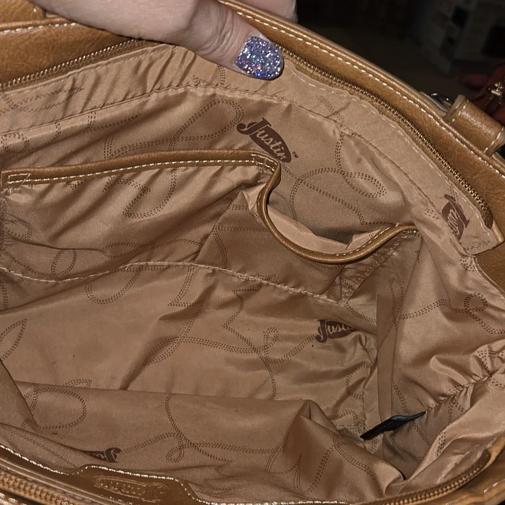 Brown Patterned Women's Bag, Justin, EUC, Leather